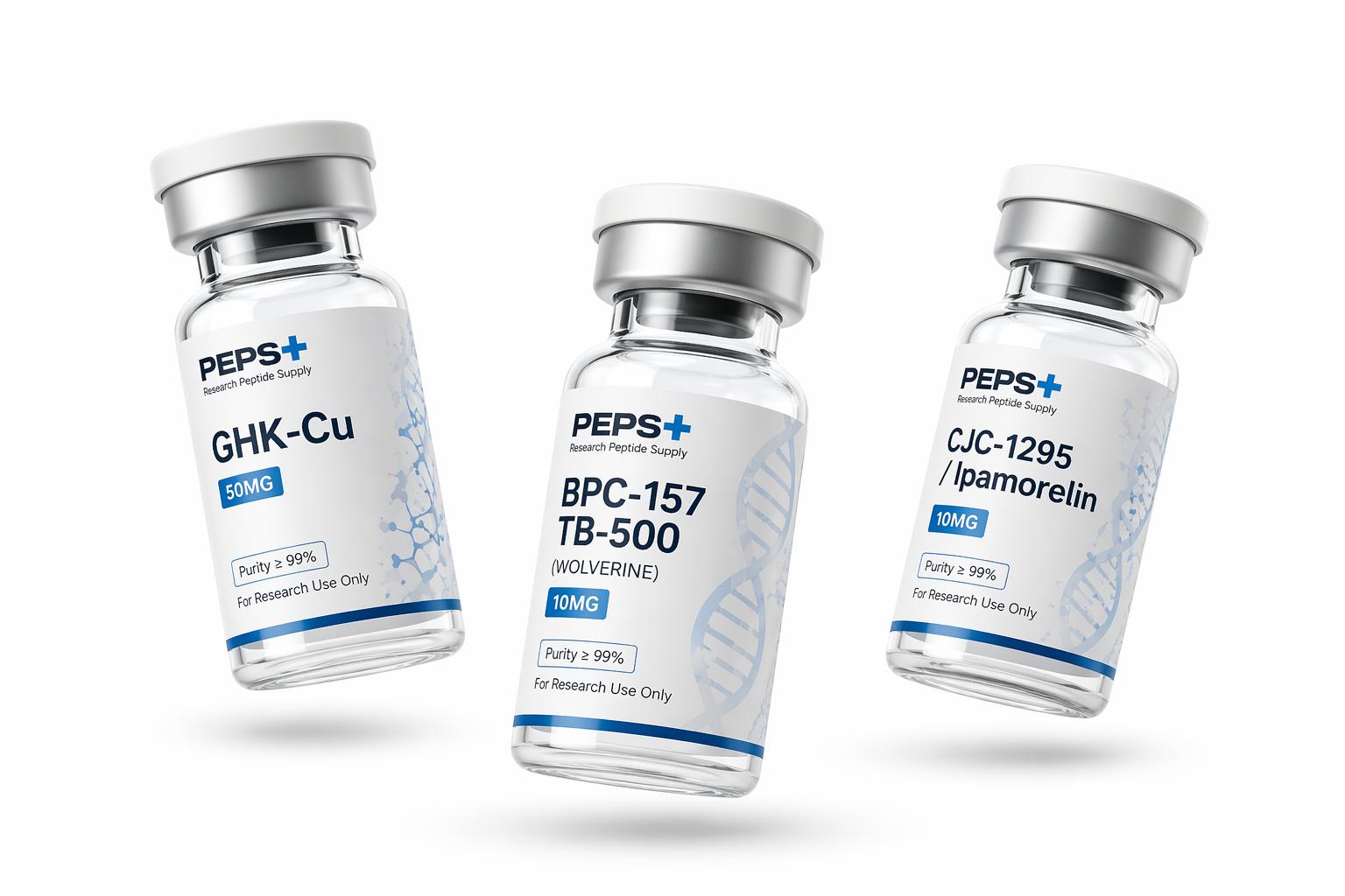 PEPS+ Research Peptide Vials — GHK-Cu, BPC-157/TB-500, CJC-1295/Ipamorelin